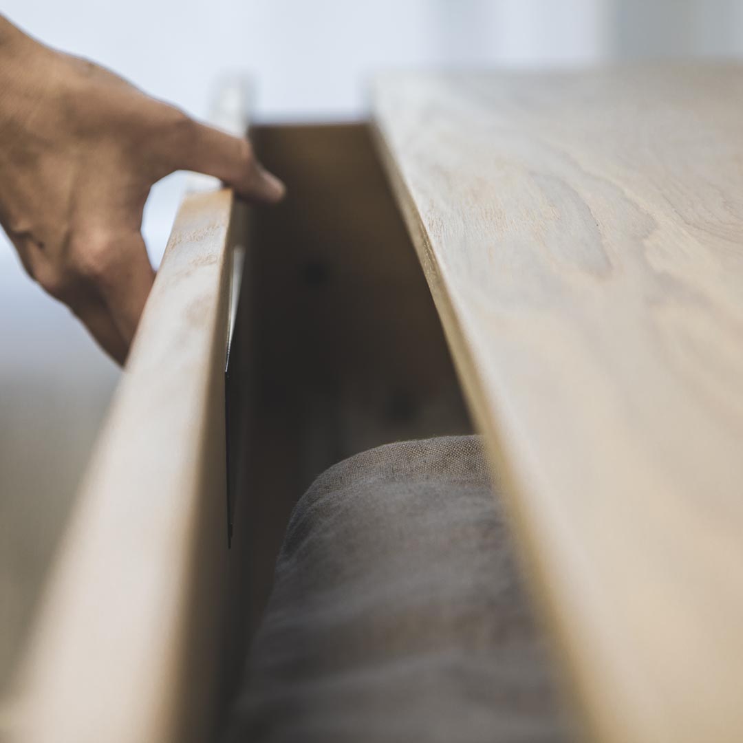 Kaissu dresser in solid wood, photographed in a quiet interior setting